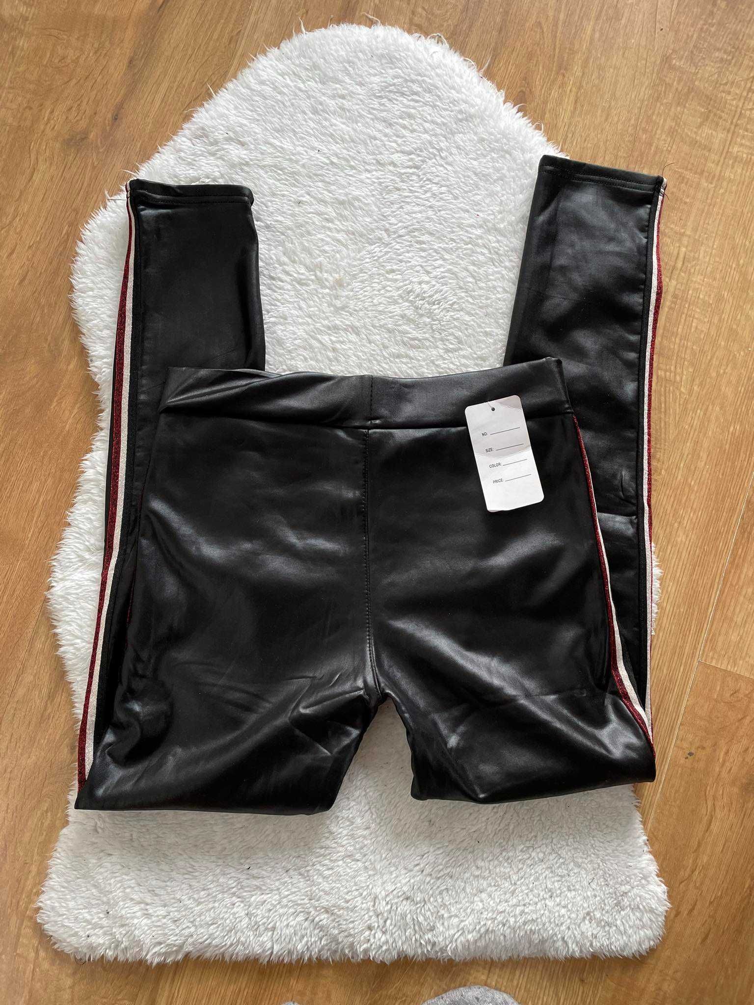 Woskowane legginsy ocieplane 42 / 44 xl 2xl czarne wysoki stan lampas