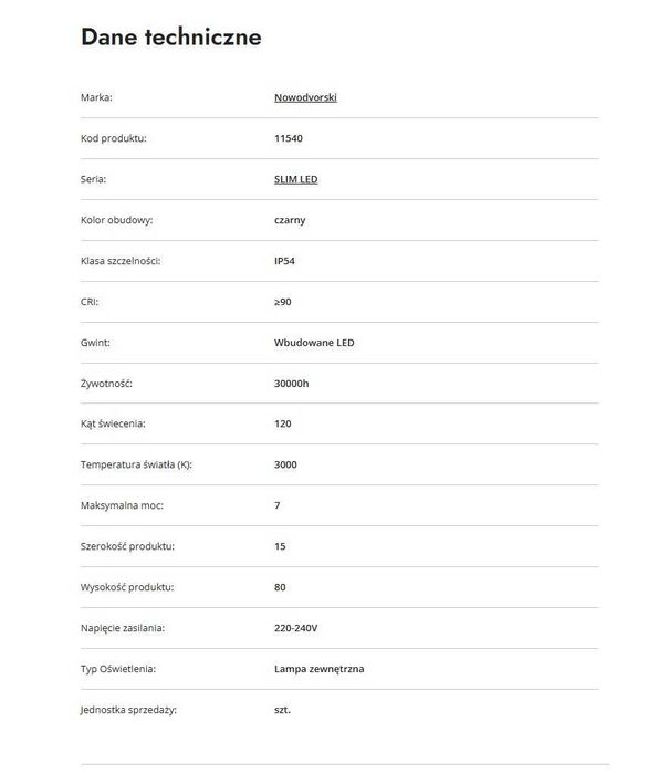 Lampa zewnętrzna Nowodvorski SLIM LED 11540 Czarny