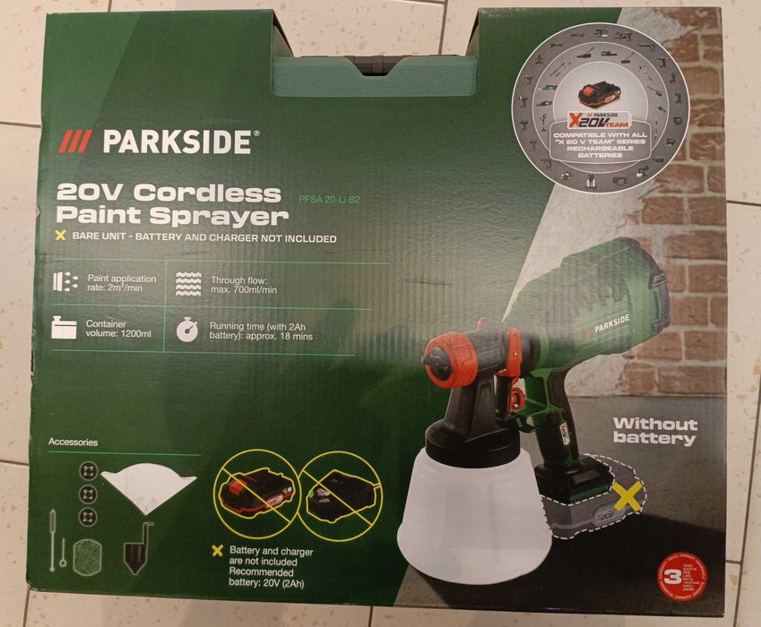 NOWY akumulatorowy pistolet natryskowy 20V PARKSIDE PFSA 20-Li B2