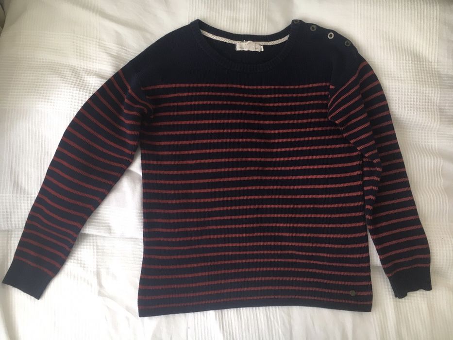 Granatowy sweter H&M L.O.G.G rozmiar M 100% bawełna czerwone paski