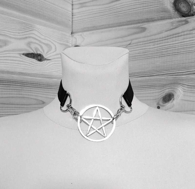 Naszyjnik rockowy Obroża Choker pentagram Audrey 2 alternative polski