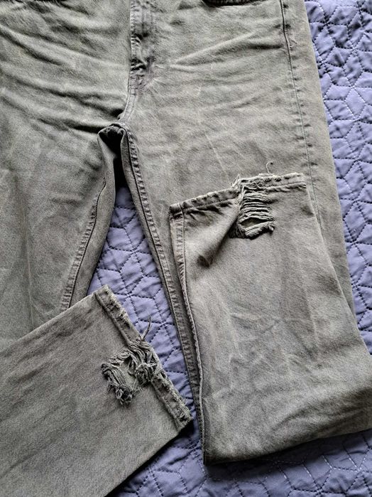 Oliwkowe szerokie jeansy Zara rozm. 42