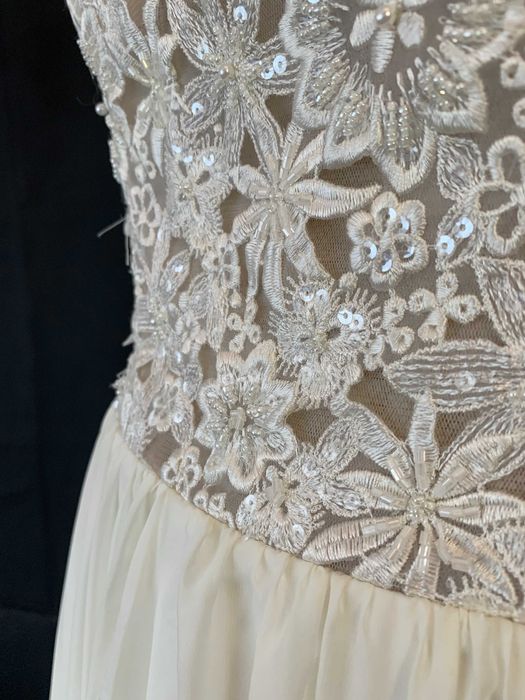 Rustykalna suknia ślubna ivory z kwiatami 3d nowa 40 L na wesele boho