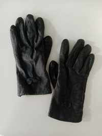 Czarne skórzane rękawiczki na wiosnę vintage D3