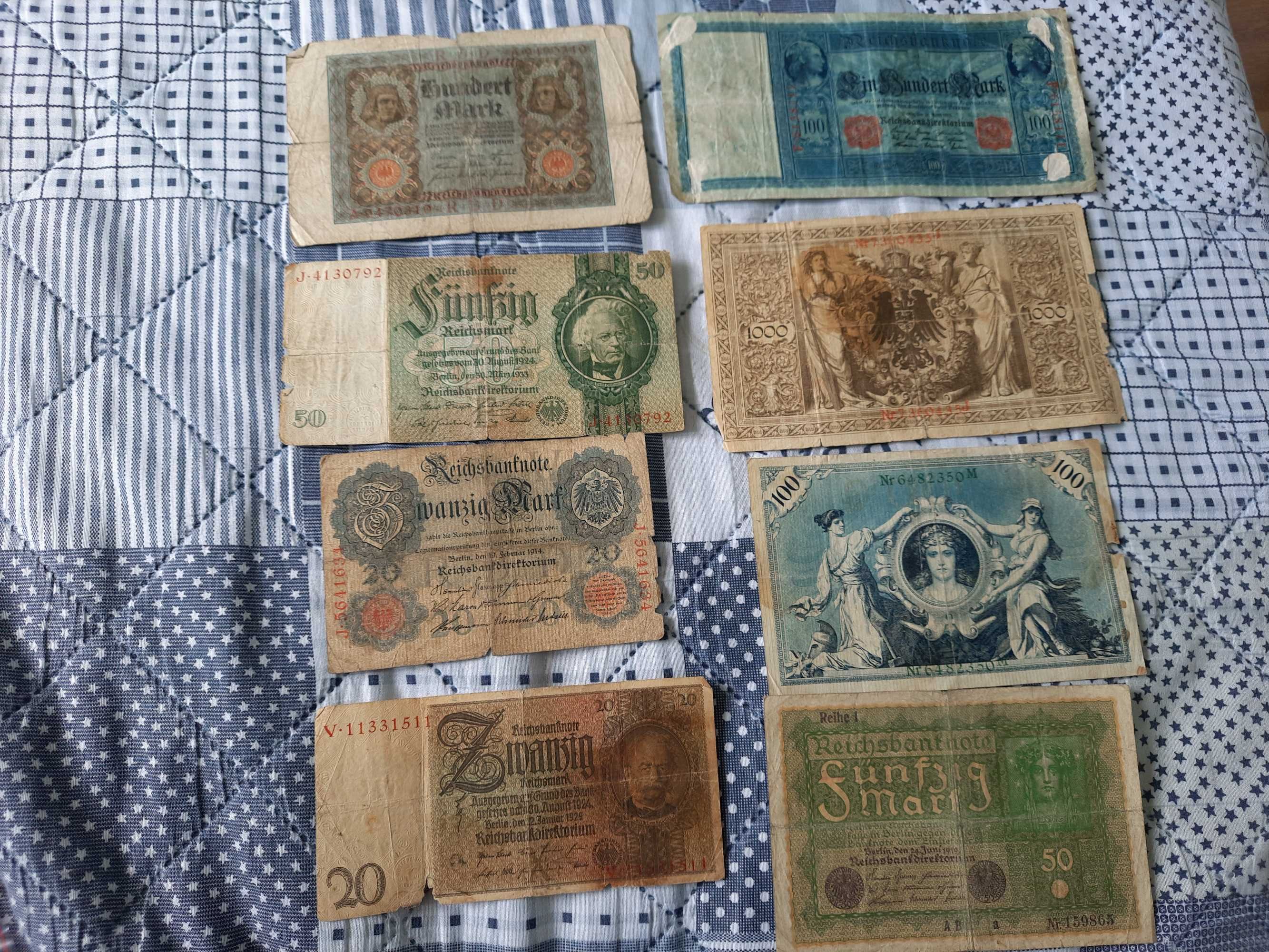 stare banknoty 20,50,100,1000 marek niemieckich Niemcy 1908,1910,1919