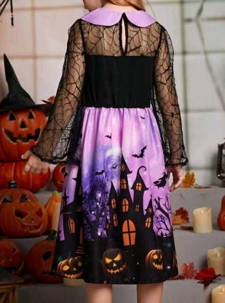 Sukienka Halloween 134 140 bal 122 128 kołnierzyk 146 152 NOWA