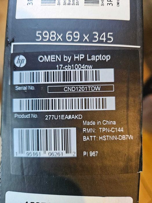 HP OMEN 17-cb1004nw 17,3" 144Hz i7-10750H RTX2060 16GB 512SSD W11