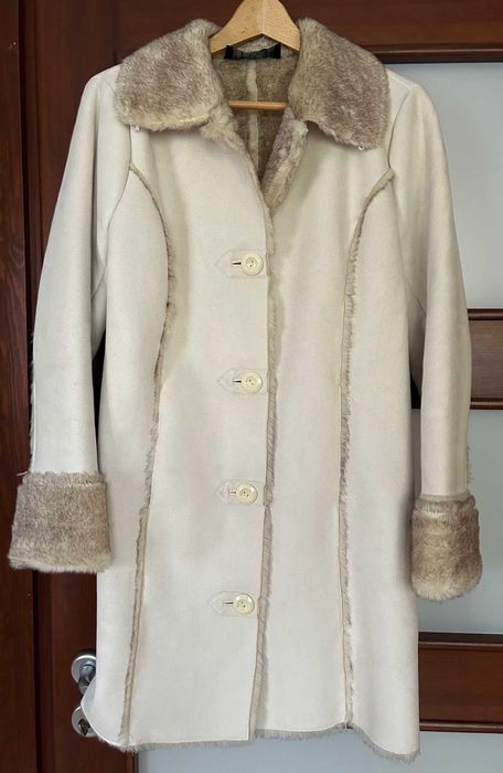 Kożuszek ze skóry ekologicznej Do kolan Kremowy Rozmiar XS Centigrade