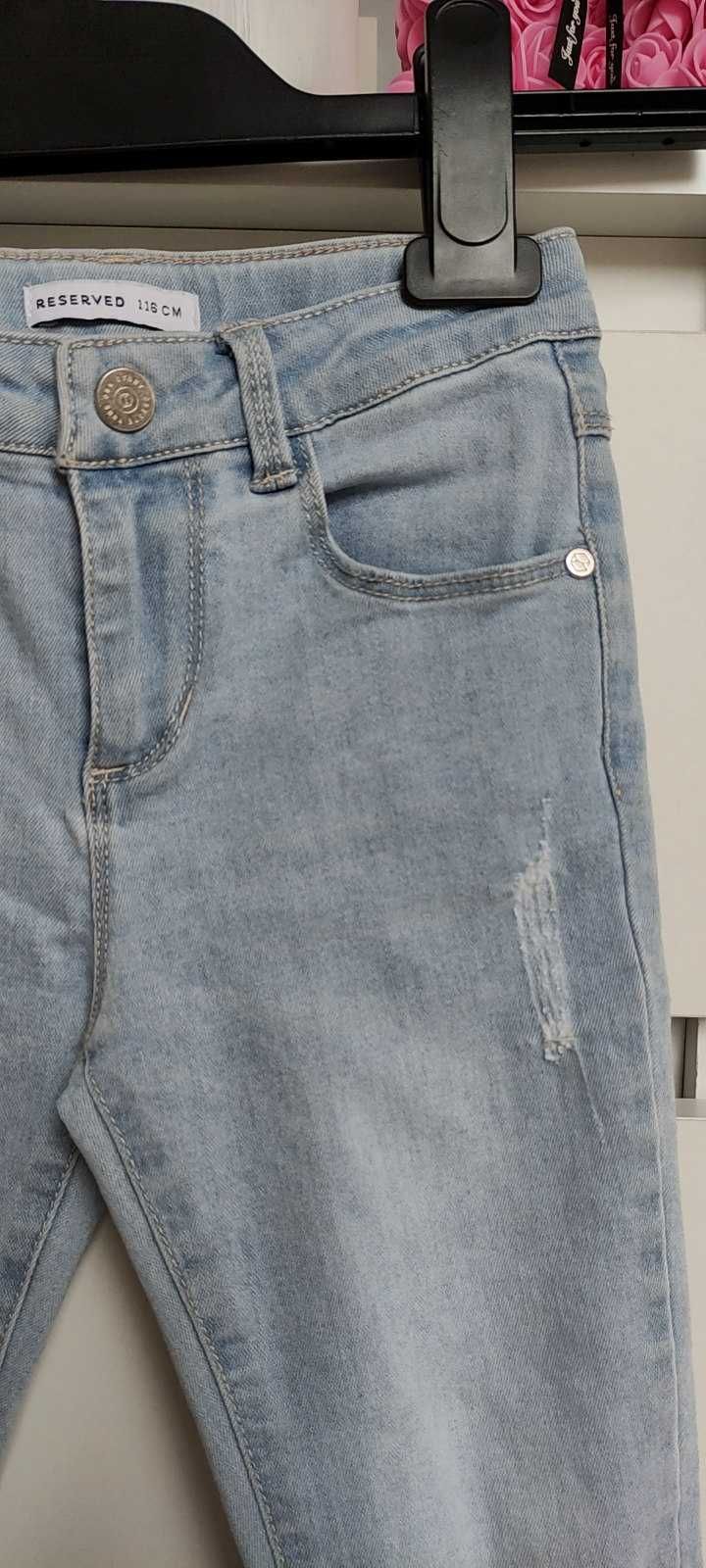 Śliczne spodnie jeansowe slimy, przetarcia rozm.116