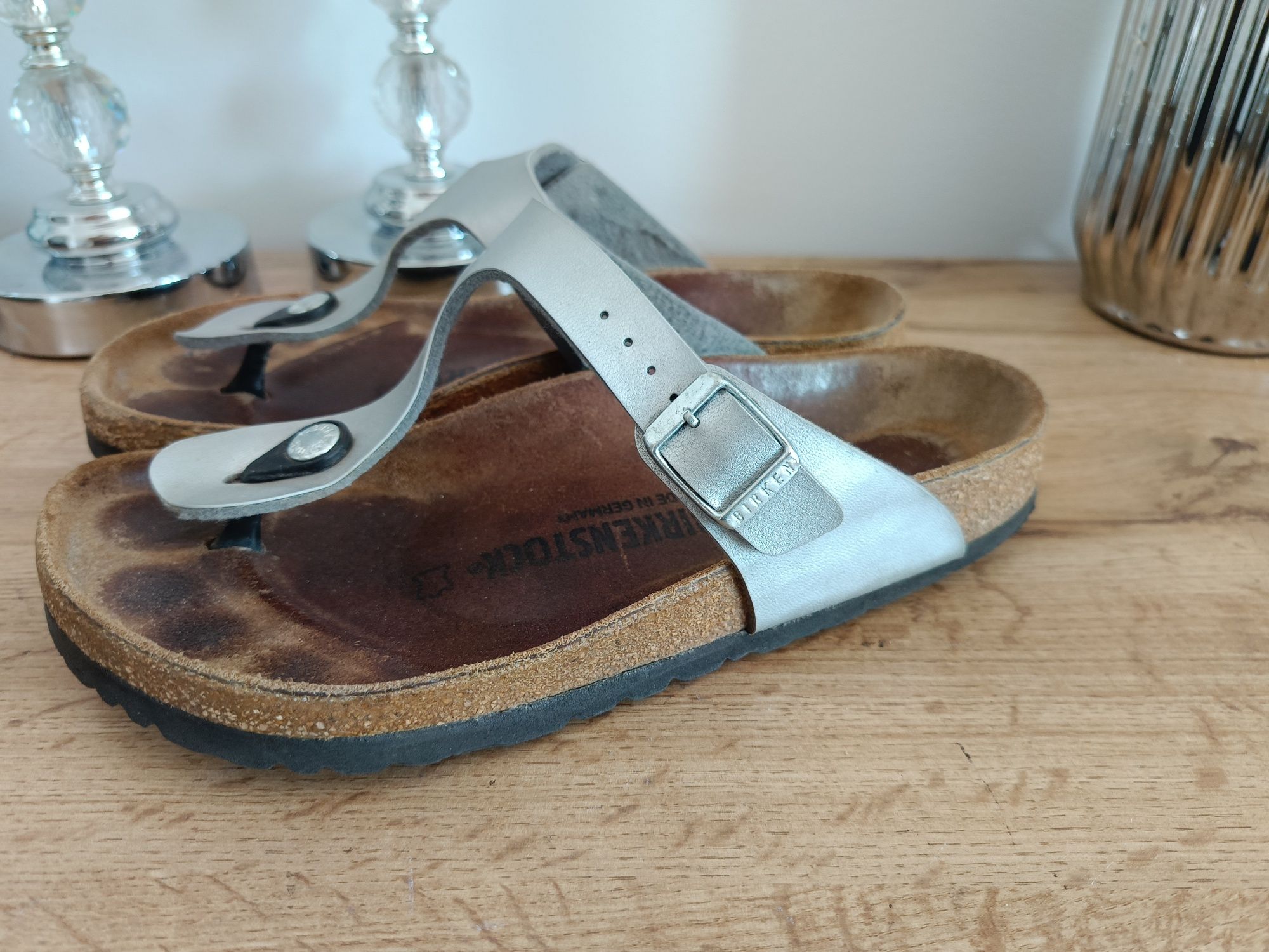 Klapki japonki birkenstock 38 srebrne