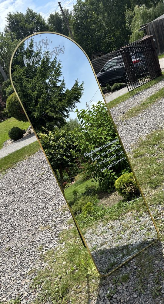 Lustro selfie weselne dowolna personalizacja 170x55 zlota rama wesele
