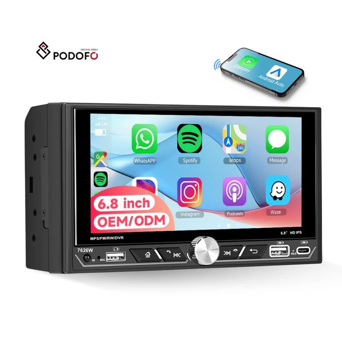 Autorrádio 6.8" IPS 2Din Wireless CarPlay/Android Auto BT USB