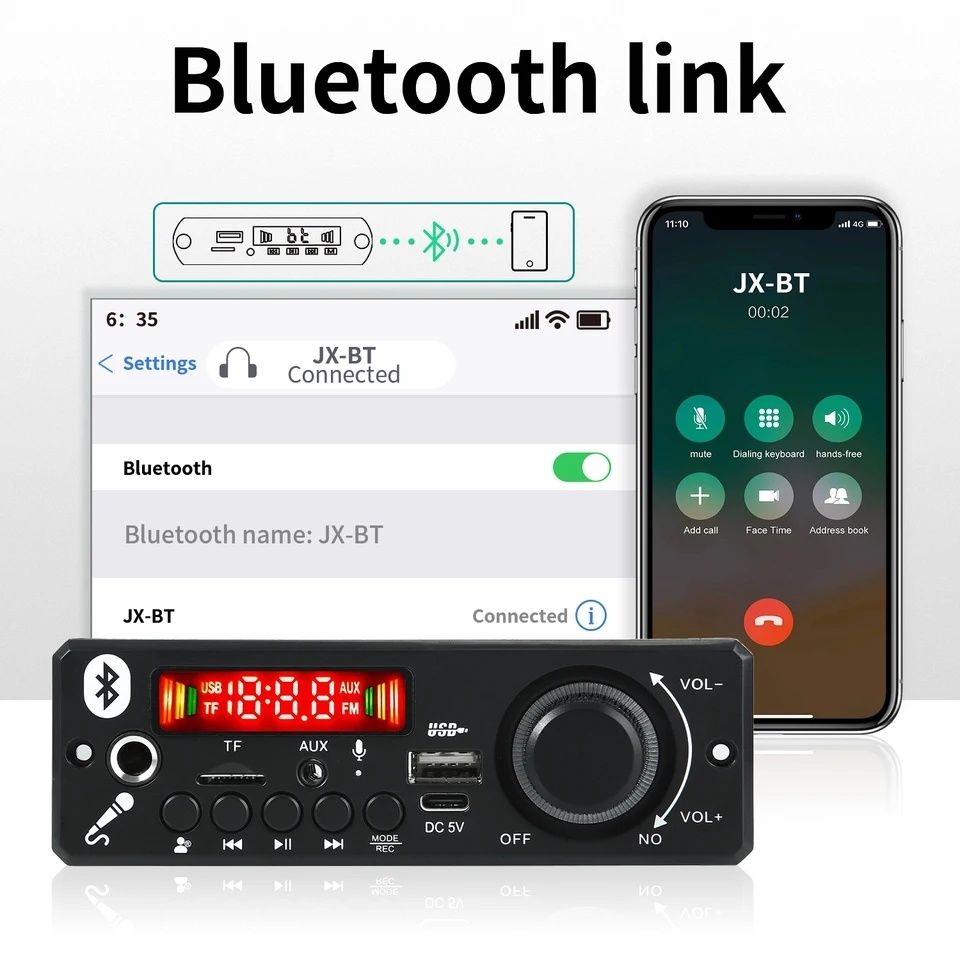 Аудио декодер Bluetooth 5.0+усилитель 6W, проигрыватель mp3, микрофон