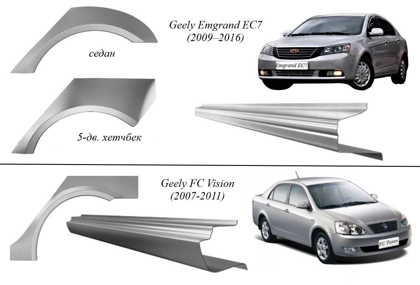 Пороги, арки Geely CK/Emgrand/MK Cross/інші (2005-т.ч.)