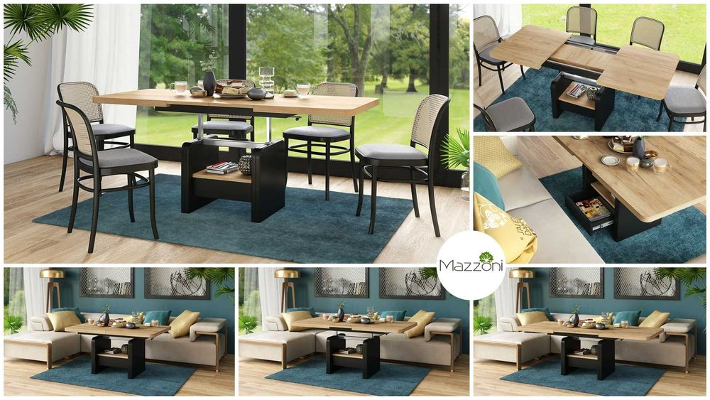 LEXUS Dąb Craft Złoty/Czarny- ŁAWA rozkładana podnoszona ŁAWOSTÓŁ STÓŁ