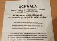 Plakat z PRL, Uchwała Sejmu PRL z 1987 r. w sprawie referendum, UNIKAT