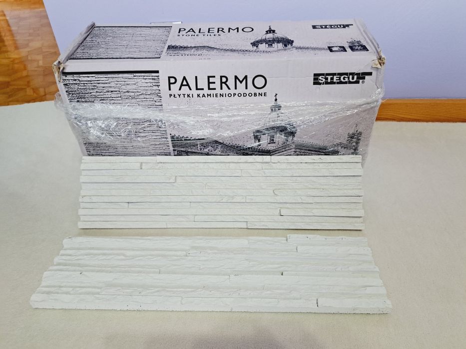 Płytki kamieniopodobne Palermo kamień dekoracyjny biały 7 płyt 55x14cm