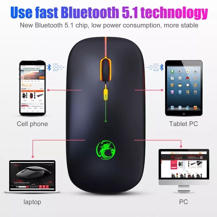 Беспроводная Bluetooth USB мышь мышка бесшумная с подсветкой удобная!