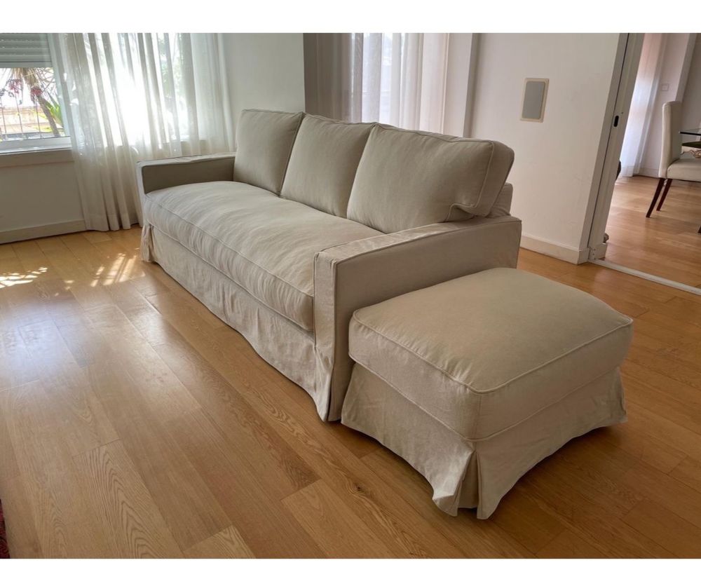 Sofá de 3 lugares Algodão e Linho