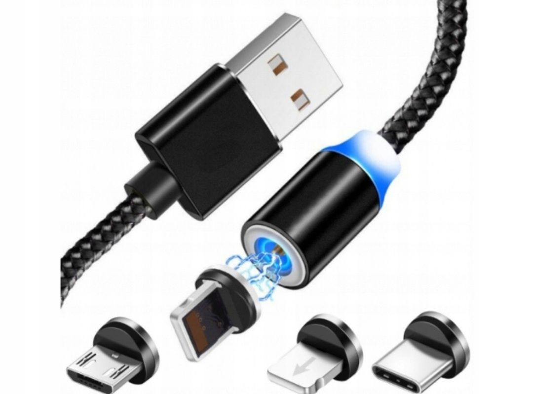 Kabel Magnetyczny 3W1 Ładowarka USB C IPHONE MICRO