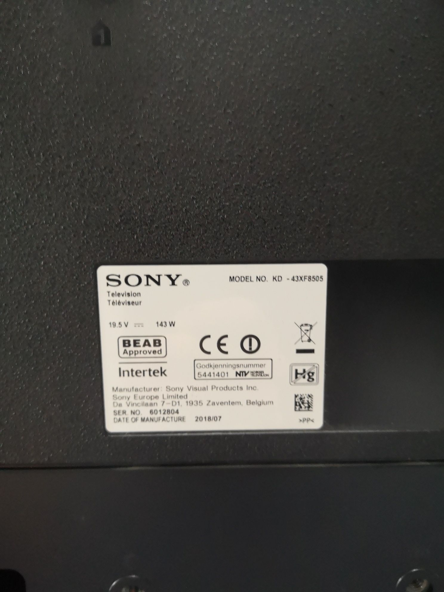 Telewizor Sony KD- 43XF8505 uszkodzony