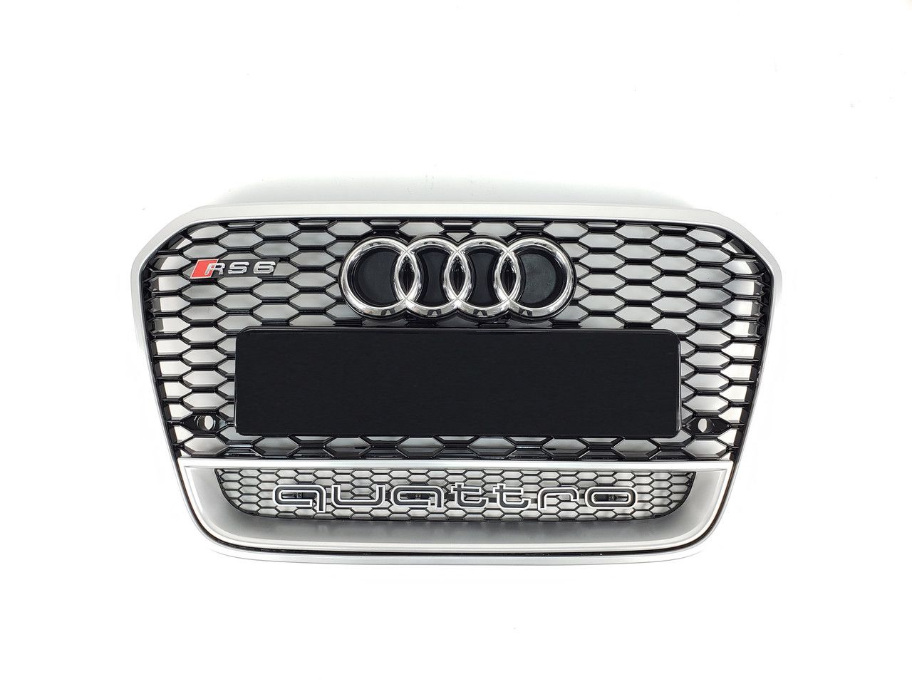 Решетка радиатора Audi A6 2011-2014 Черная с серой рамкой Quattro