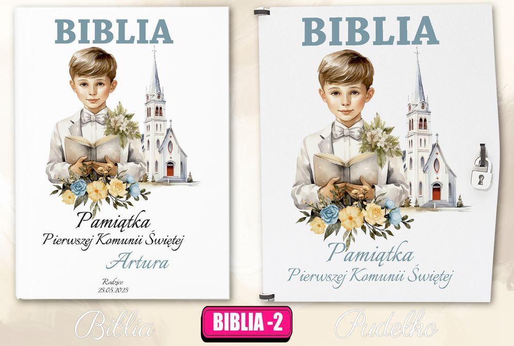 Biblia w pudełku pamiątka Pierwszej Komunii Świętej prezent na Komunię