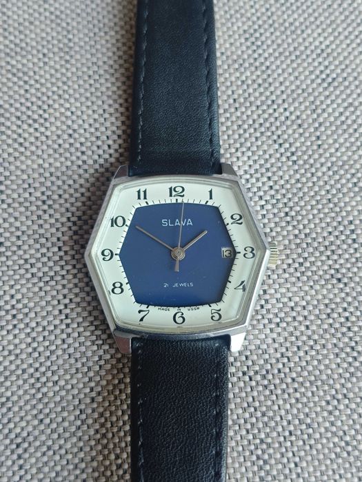 Bi-kolor SZEŚCIOKĄTNA zadbana Slava mechaniczny zegarek nakręcany