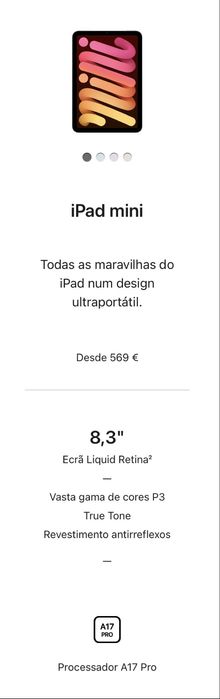 iPad mini 7 (A17 Pro) 128GB Cinzento - Nunca usado