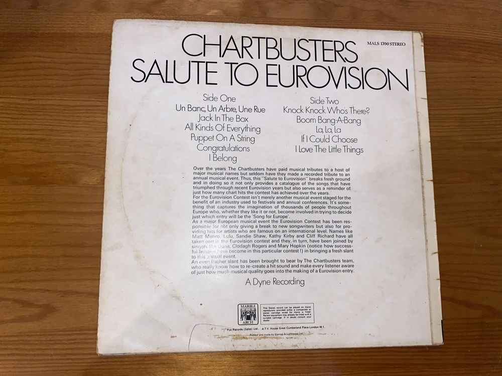 Disco Vinil Chartbusters tributo Eurovisao