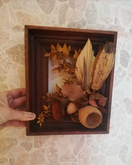 obraz 3D płaskorzeźba kompozycja suszu w ramce brązowa rama 23x19,5cm