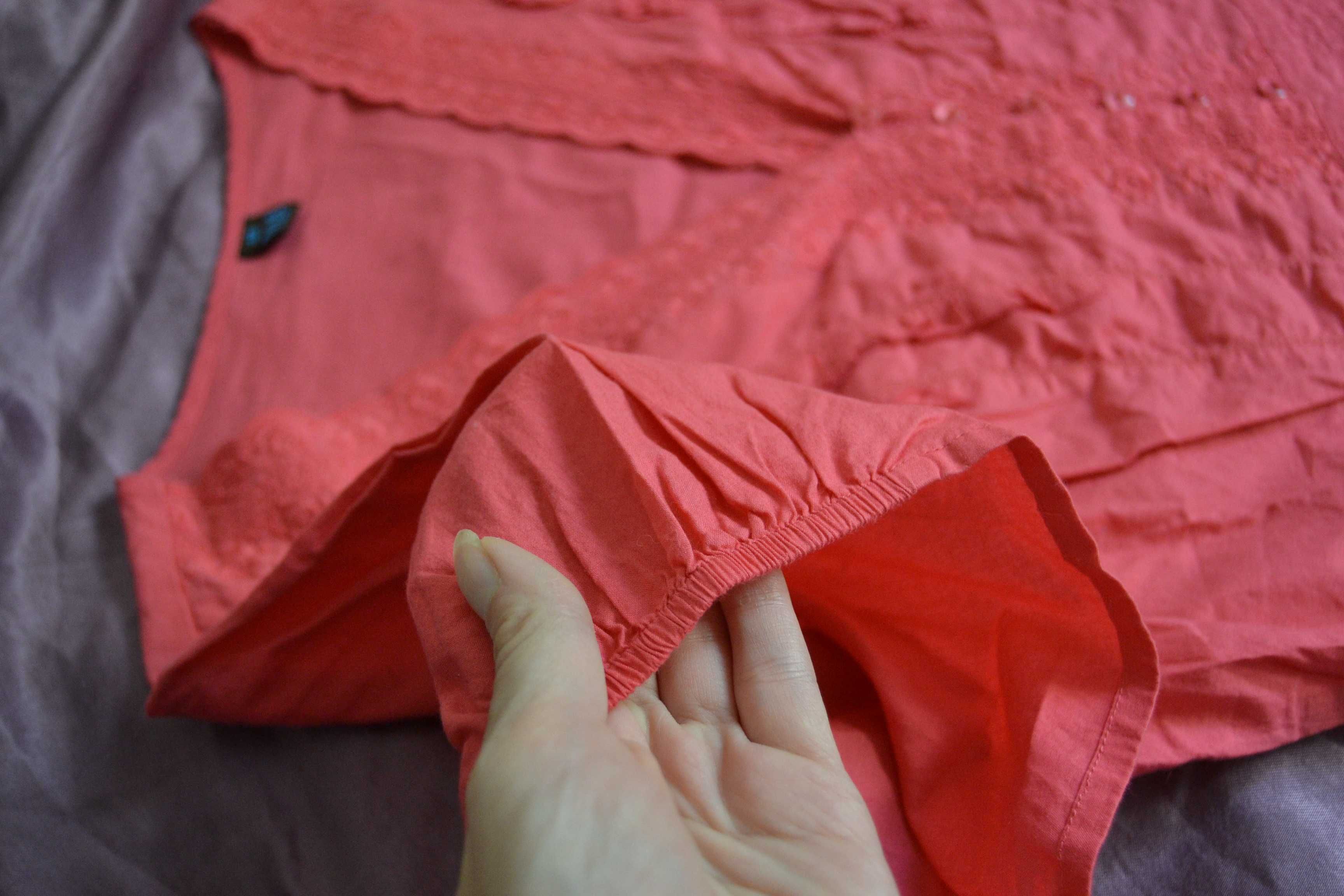 Prześliczna bluzka w szpic czerwono koralowa 48 haftowana bawełna