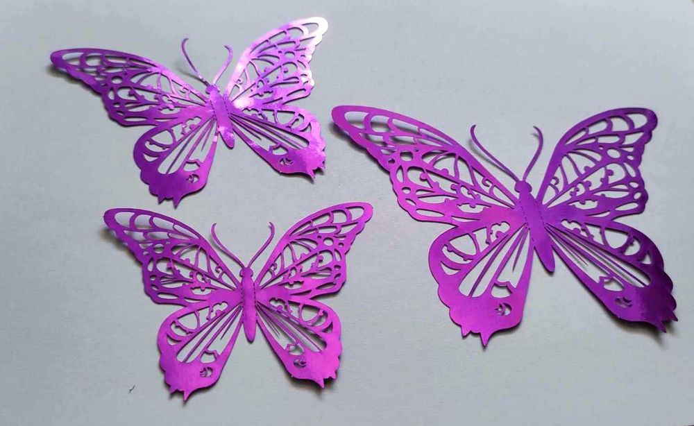Ozdobne Duże Motyle 3D Fiolet Intensywna Purpura 12 szt naklejki