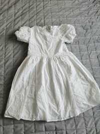Niesamowita biała sukienka Coll club 134 śnieżno-biała bufiaste ażurki