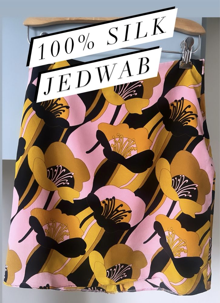 Spódnica jedwab 100% we wzory kwiaty print H&M rozmiar XS 34 vintage