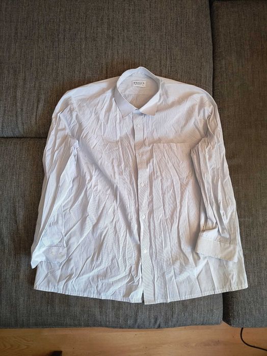 Koszula wizytowa biała w niebieski prążek duża.