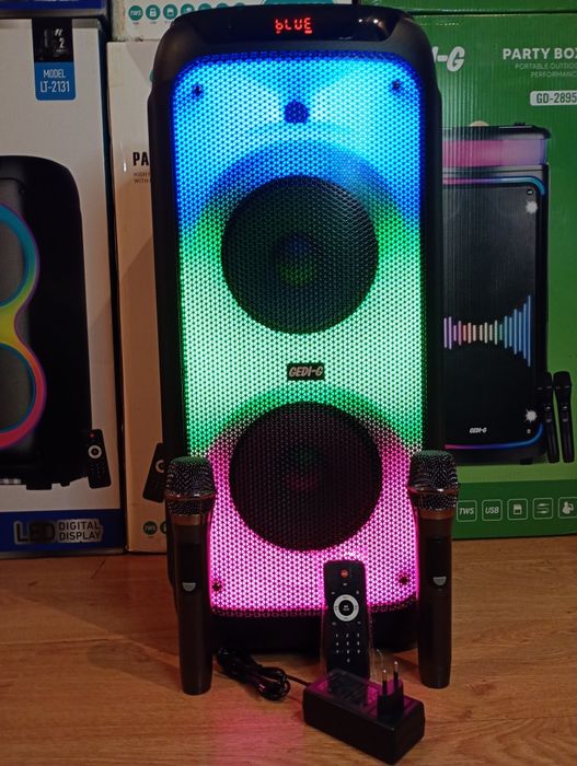 Блютуз караоке акустика GeDi-85(SD,USB, FM) ПультДУ, 2микрофона