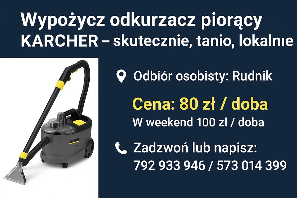 Wypożyczalnia odkurzaczy piorących Karcher Puzzi – Kalwaria, Wadowice