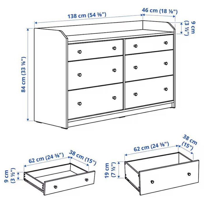 Kredens biały Ikea HAUGA Komoda 6 szuflad biały 138x84 nowa