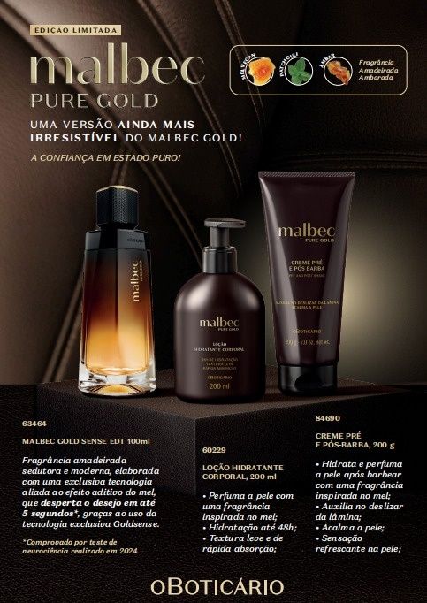 Conjunto Malbec Pure Gold eau de Toilette, loção e barba homem
