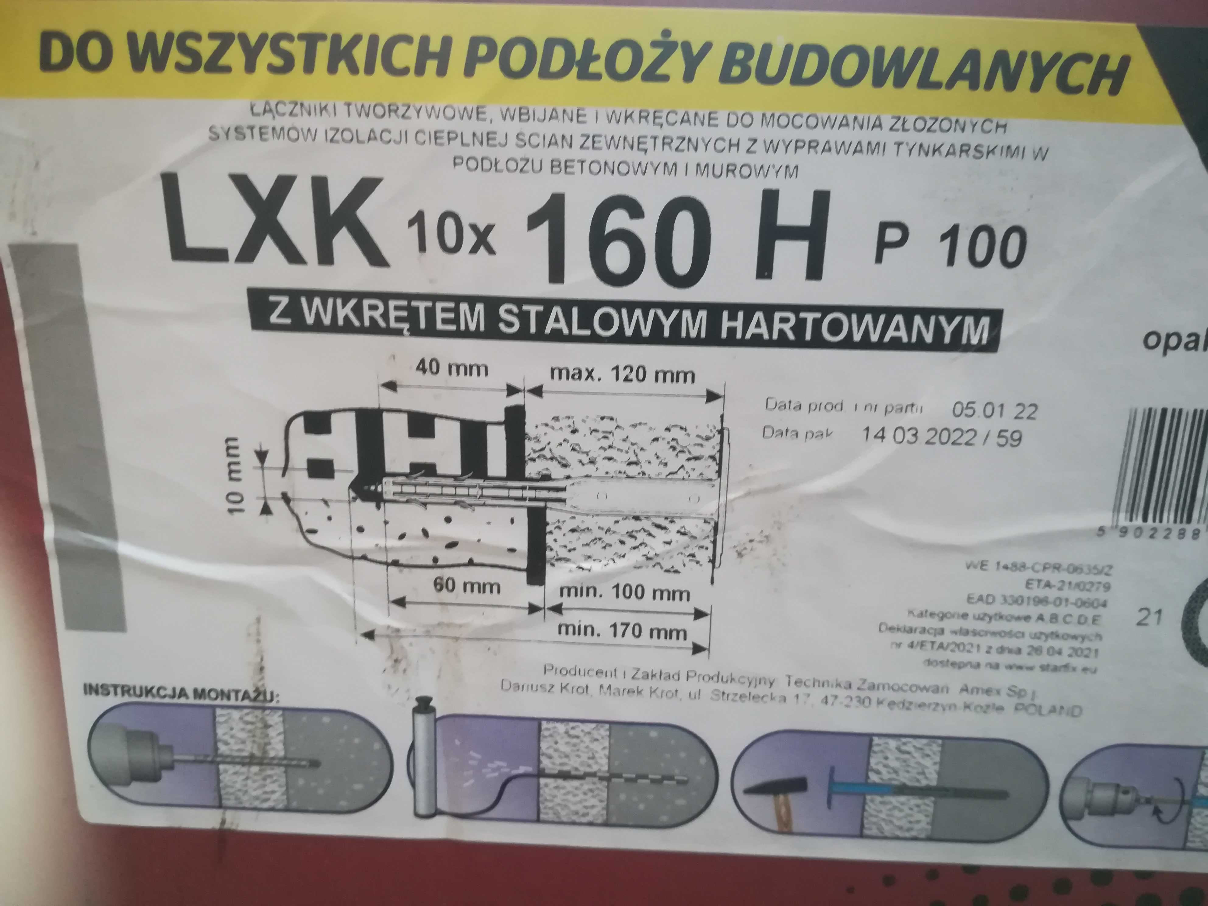 Kołki do styropianu Starfix KOŁEK LX Z WKRĘCANYM TRZPIENIEM 10x160mm