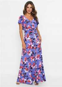B.P.C długa niebiesko-fioletowa sukienka w kwiaty 36/38.