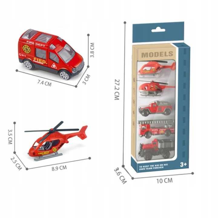 Zestaw pojazdów strażackich resoraki i helikoptery autka 6136