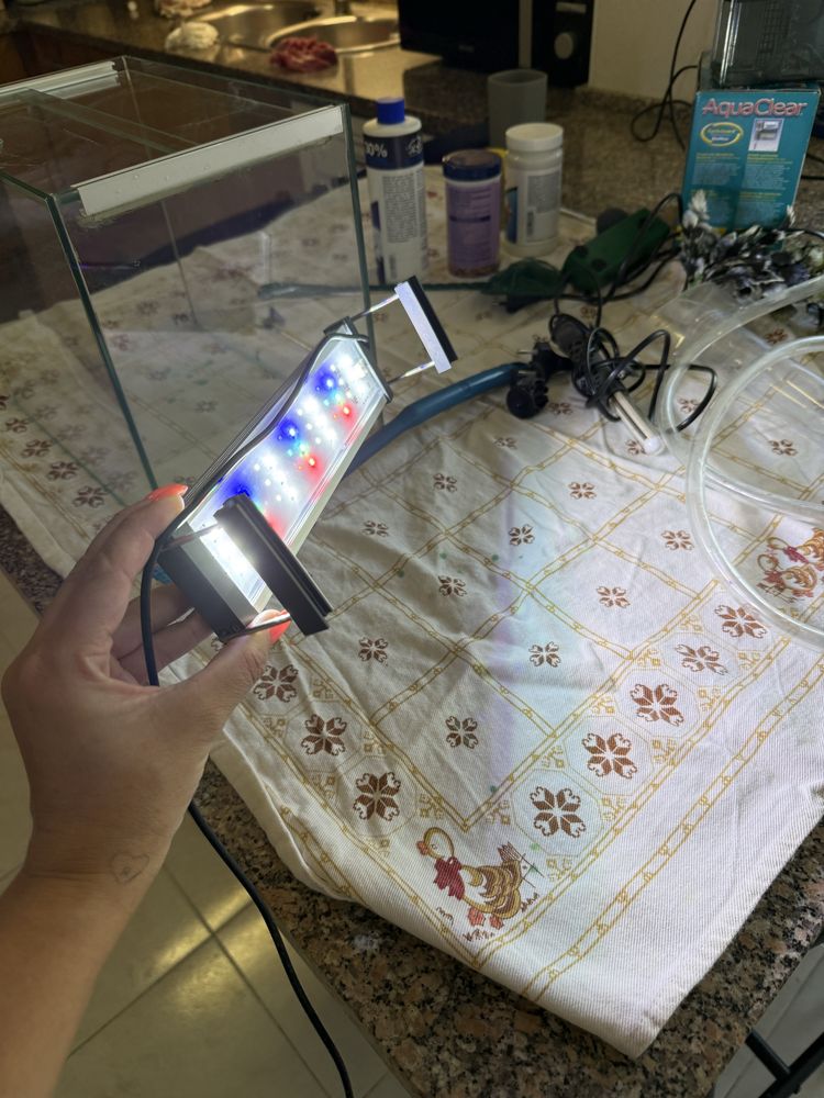 Aquario com varios acessorios