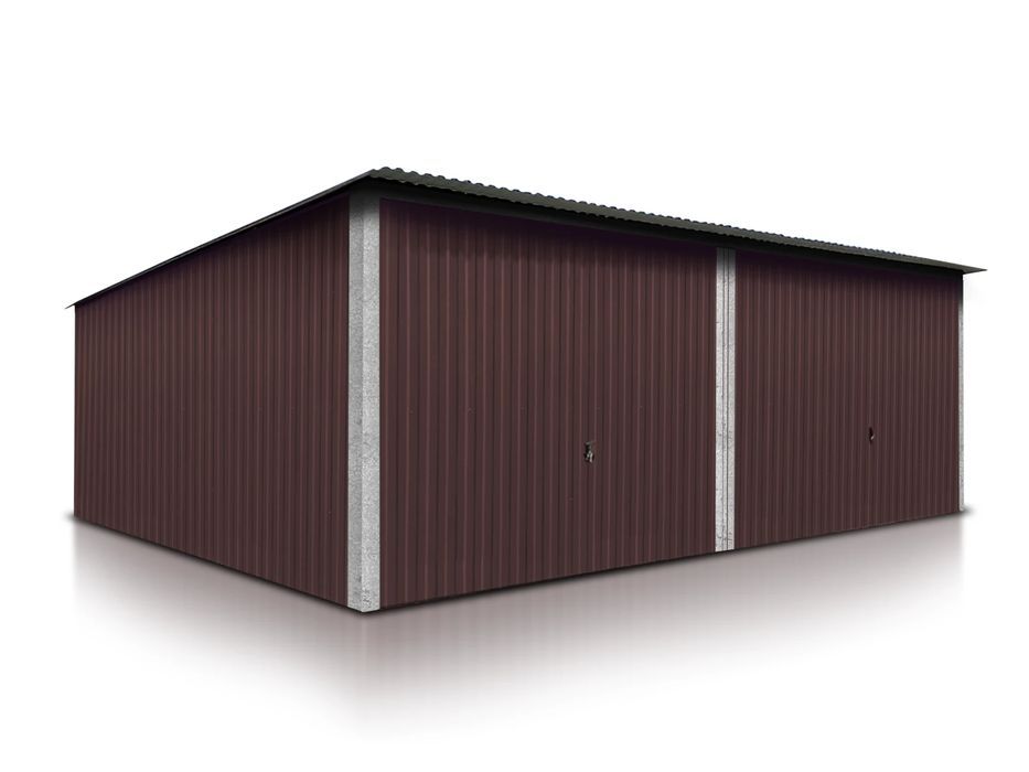 Garaż blaszany dwustanowiskowy 6x5m ciemny brąz - Dach jednospadowy, B