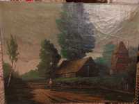 Obraz Stary olejny pejzaż wiejski ,sygnowany H. Wits.