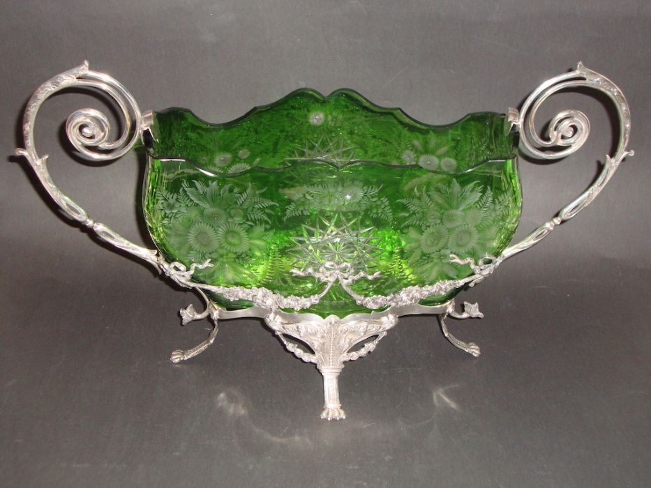 Centro mesa em cristal e prata