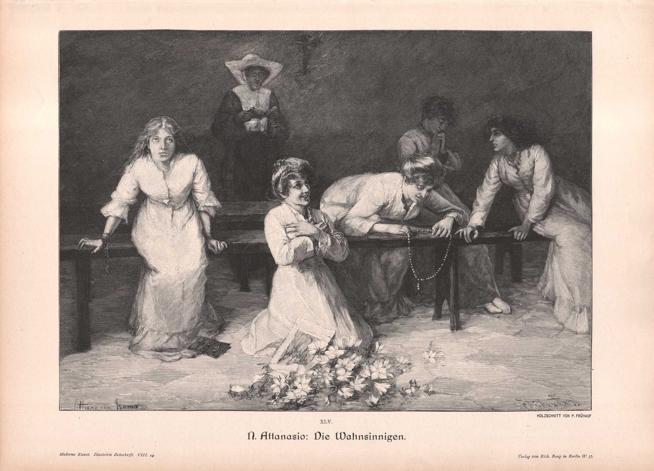 Attanasio: Szalone. Psychiatria. Drzeworyt ilustracyjny 1894 r. autent