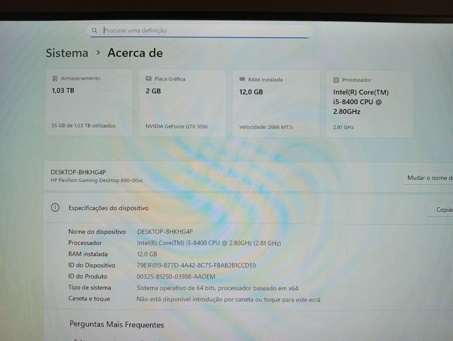 HP Pavilion Gaming 690_0025ns processador I5 8400