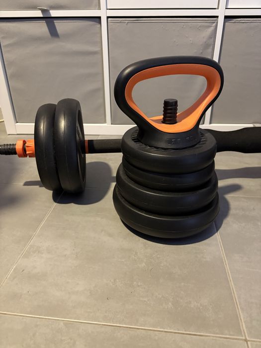Pesos ajustaveis, barra, halteres e kettlebell 25kg